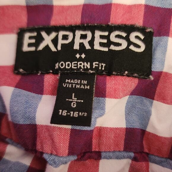 Express Long Sleeve Button Down Red White Blue Shirt Modern Fit Size Large - Picture 4 of 4